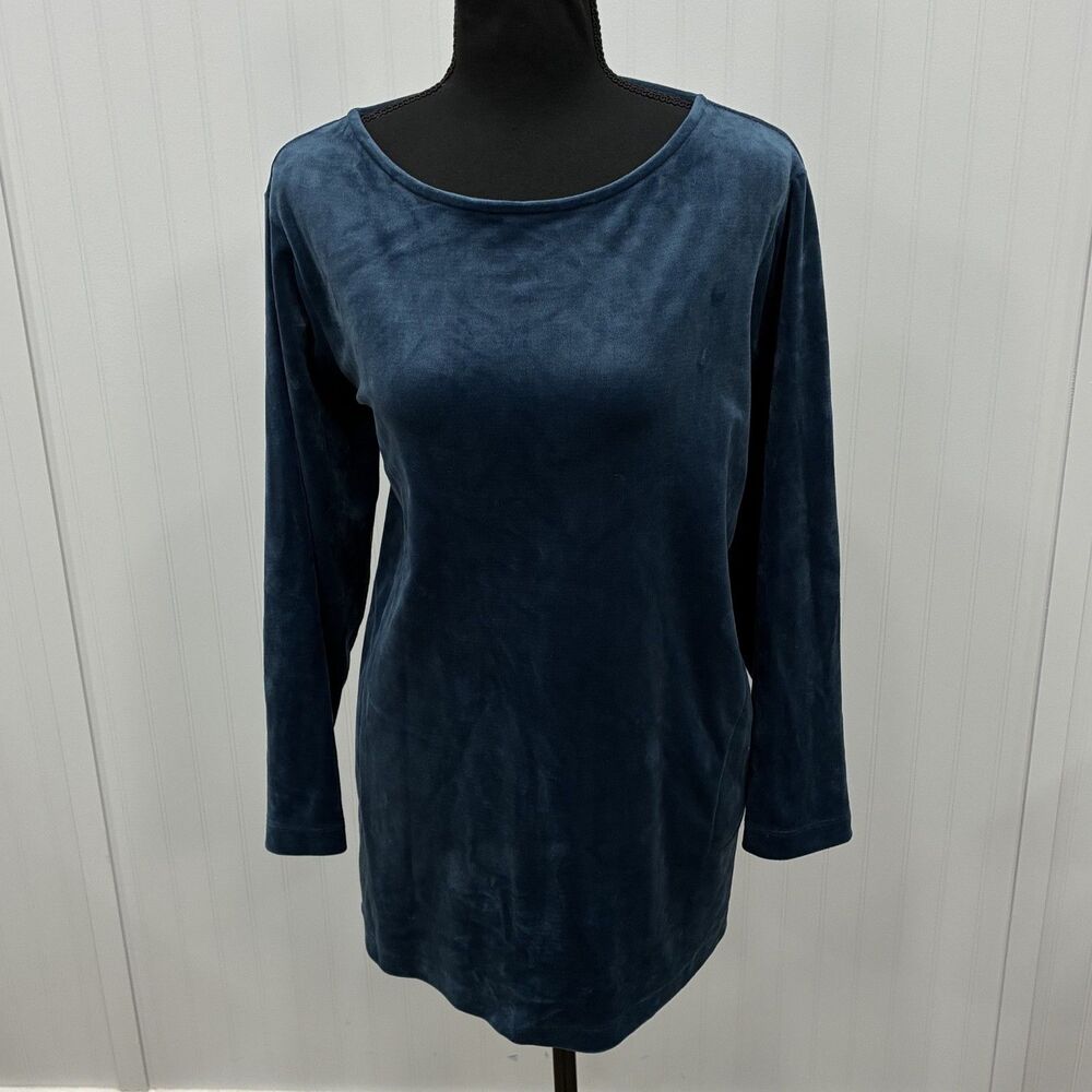 J.Jill PureJill Women's XL Petite Blue Velvet Long Sleeve Tunic Top w/ Pockets